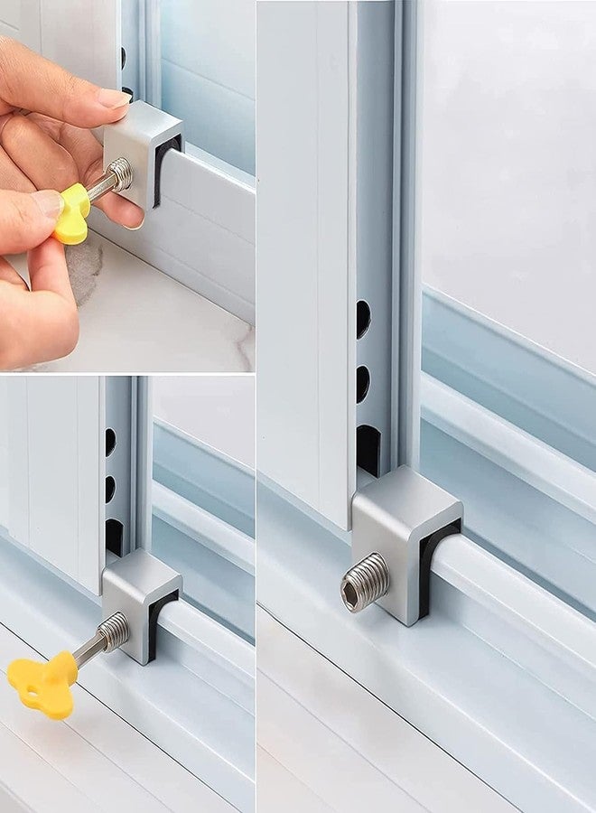 Ncry أقفال نوافذ Ncry المنزلقة الأمنية مع مفتاح، قضبان أمان للنوافذ للأبواب المنزلقة الرأسية والأفقية، أقفال أمان قابلة للتعديل لغرف نوم الأطفال والمكاتب (4 قطع من الأقفال) - Image 5